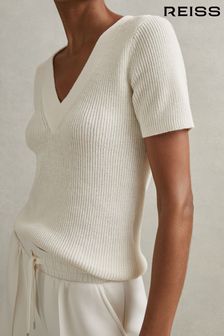Reiss Rosie Cotton Blend Knitted V-Neck Top