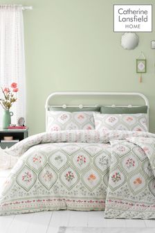 Catherine Lansfield Natural Cameo Floral Reversible Duvet Cover Set