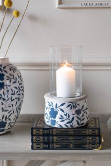 White/Blue Papier Mache Hand Painted Westbourne Hurricane Candle Holder