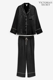 Victoria's Secret Pure Black Satin Long Pyjamas (P20513) | £69
