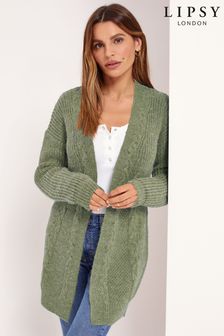 Lipsy Khaki Green Regular Knitted Cable Cardigan (P22494) | £39