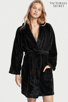 Victoria's Secret Black Embossed Logo Short Cosy Dressing Gown (P27658) | £49
