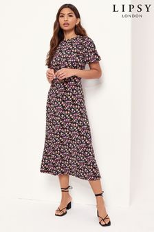Lipsy Floral Jersey Puff Short Sleeve Underbust Midi Dress (P28238) | £46