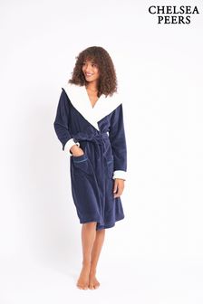 navy hooded dressing gown womens