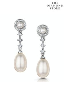 The Diamond Store Stellato Collection Pearl and Diamond Earrings in 9K White Gold