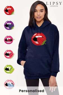 Personalised Lipsy Lips Eating Womens Hooded Sweatshirt