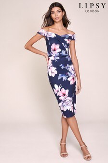lipsy maya print bardot dress