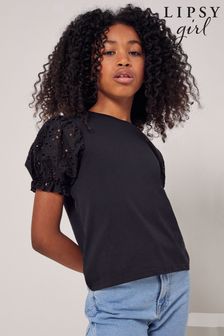 Lipsy Black Broderie Sleeve TShirt (P40479) | £18 - £24