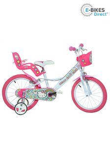 E-Bikes Direct BluePink Dino Hello Kitty White Girls Bike with Doll Carrier - 16 Inch Wheels (P43067) | £140