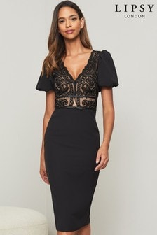 Lipsy Black Puff Sleeve Artwork Bodycon Dress (P43928) | £78 - £85