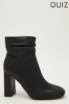 Quiz Faux Leather Ruched Heeled Ankle Boot