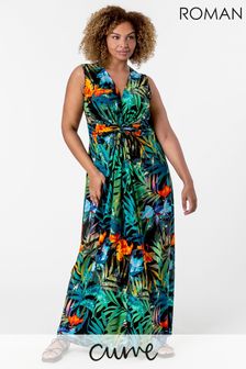 Roman Curve Tropical Twist Waist Maxi Dress