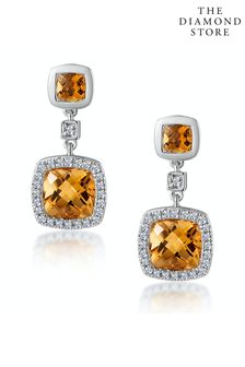 The Diamond Store Stellato 2.30ct Citrine and Pave Diamond Earrings in 9K White Gold