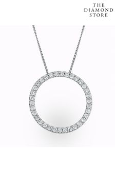 The Diamond Store White Lab Diamond Circle Necklace Pendant 1 Carat Set in 925 Silver (P46805) | £449