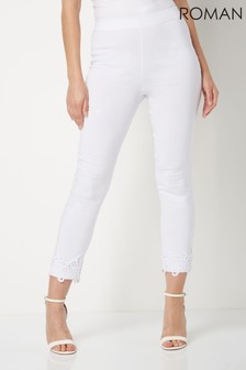 Roman Cropped Stretch Trousers With Lace Hem