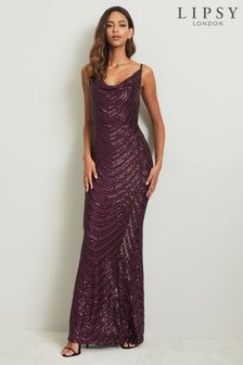 Lipsy Red Paige Sequin Cami Cowl Bridesmaid Dress (P48602) | £136