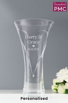 Personalised Mr & Mrs Large Hand Cut Diamante Heart Vase by PMC