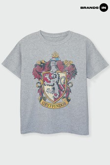Brands In Harry Potter Distressed Gryffindor Crest Girls Heather Grey T-Shirt