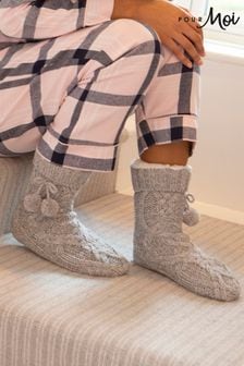Pour Moi Grey Cosy Cable Lined Knit Slipper Sock (P51794) | £19