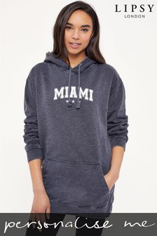 Personalised Lipsy Miami College Logo Womens Washed Hoodie