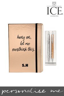 Personalised A5 Metallic Notebook & Set of 2 Glitter Pens by Ice London
