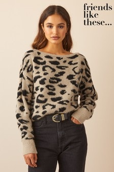 Friends Like These Animal Jaquard Knitted Slash Neck Jumper (P58588) | £34