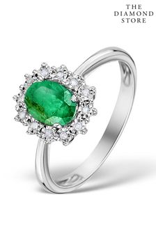 The Diamond Store Green Emerald Ring With Lab Diamond Halo 7 x 5mm Set in 925 Silver (P61112) | £215