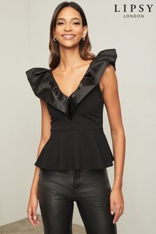 Lipsy Plunge Frill Waisted Top