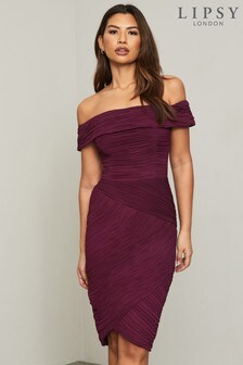Lipsy Purple Ruched Bardot Bodycon Dress