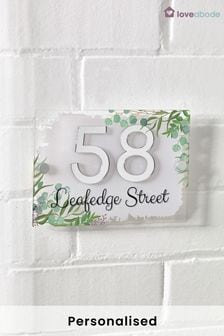 Personalised Leaf Print 3D Mirror Acrylic Number House Sign by Loveabode (P63431) | £27