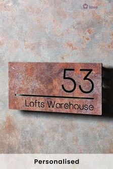 Personalised Rusty Metal Effect Number House Sign 30cm x 15cm by Loveabode