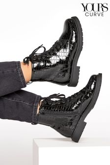 Yours Curve Extra-Wide Fit Arezzo Chunky Lace Up Croc Boot