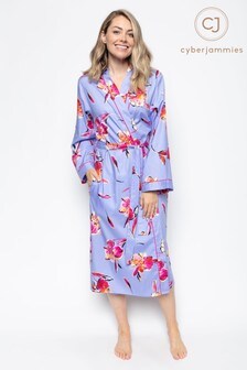 Cyberjammies Carrie Lilac Floral Long Wrap Dressing Gown