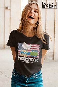 All + Every BLACK Woodstock Flag Women's T-Shirt (P66626) | £22