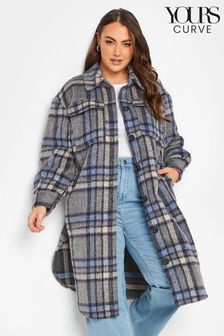 Yours Curve Blue Checked Midi Shacket (P67111) | £55