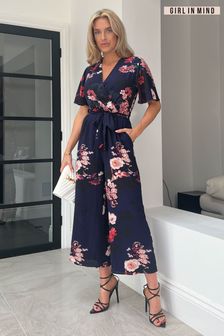 Girl In Mind Navy Trixie Angel Sleeve Culotte Jumpsuit (P67323) | £40