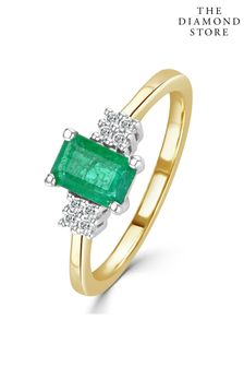 The Diamond Store Green Emerald 0.65ct And Diamond 9K Gold Ring (P67842) | £389