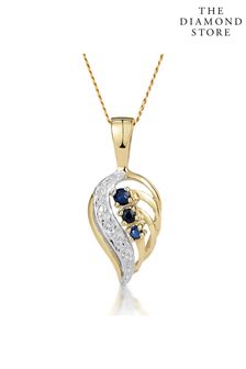 The Diamond Store Blue Sapphire 9 x 14 mm And Diamond 9K Yellow Gold Pendant Necklace (P67874) | £179