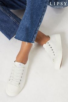 Lipsy White Wide Fit Low Top Lace Up Canvas Trainer (P69772) | £25