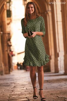 Sosandar Green Spot Print Ruffle Hem Shift Dress (P69999) | £69