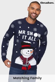 Threadbare Navy Mr Snow It All Mens Matching Family Christmas Jumper (P70362) | £24