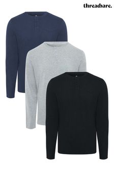 Threadbare Grey 3 Pack Cotton Grandad Long Sleeve T-Shirts (P70532) | £34