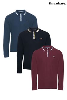 Threadbare Red 3 Pack Cotton Long Sleeve Polo Shirts (P70547) | £45