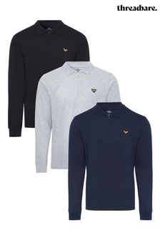 Threadbare Grey 3 Pack Cotton Long Sleeve Polo Shirts (P70549) | £45