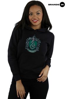 Harry Potter Distressed Slytherin Crest Women Black Hoodie by Brands In