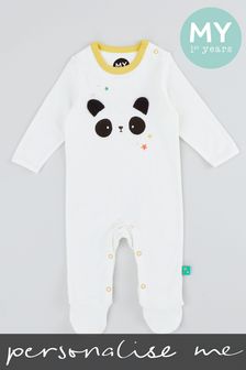 Personalised Panda Face Design Organic Sleepsuit by My 1st Years