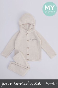 Personalised 2 Piece Oatmeal Knitted Baby Outfit Set with Luxury Gift Box by My 1st Years (P74001) | £40