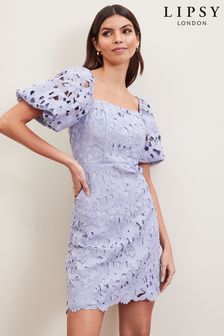 Lipsy Lace Square Neck Puff Sleeve Aline Dress