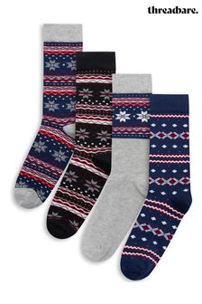 Threadbare 4 Pack Cotton Rich Festive Socks