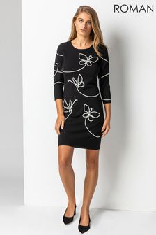 Roman Butterfly Embellished Knitted Dress